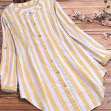 kkboxly  Plus Size Casual Blouse, Women's Plus Stripe Print Button Up Round Neck Long Sleeve Blouse