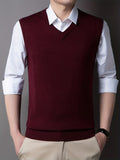 kkboxly  Casual Knitted Pullover, V-neck Sleeveless Thermal Jacket, Wool Vest, Men's Tank Top  For Autumn And Winter