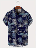 2025 kkboxly  Men's Hawaiian Shirt - Fully Printed Coconut Tree Pattern, Plus Size, Short Sleeve, Button Down Dress Shirt