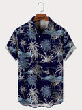 kkboxly  Men's Hawaiian Shirt - Fully Printed Coconut Tree Pattern, Plus Size, Short Sleeve, Button Down Dress Shirt