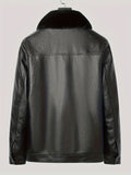 kkboxly  Warm Thick Fleece PU Jacket, Men's Casual Zip Up Fur Collar Jacket Coat For Fall Winter