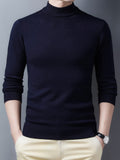 kkboxly  Men's Trendy Solid Knitted Pullover, Casual Mid Stretch Breathable Turtle Neck Base Layer For Outdoor Fall Winter