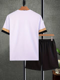 kkboxly  Men's 2 Piece Casual Striped Trimmed PARIS T Shirt And Track Shorts Set Holiday Lounge Beach Sports Suit