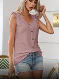 2025 kkboxly  Eyelet Drawstring Tank Top, Elegant Crew Neck Button Front Summer Sleeveless Top, Women's Clothing