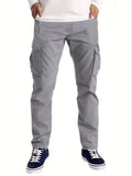 kkboxly  Men's Stylish Solid Cargo Jogger With Pockets, Causal Breathable Drawstring Men's Bottom Clothing For City Walk Street Hanging Outdoor Activities