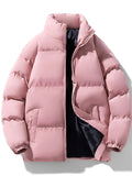 kkboxly  Men's Padded Jacket, Men Casual Padded Coat Windbreaker Zipper Pocket Stand Collar For Men Winter