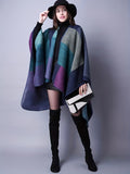 kkboxly  Plus Size Casual Coat, Women's Plus Colorblock Batwing Sleeve Open Front Slight Stretch Cape Coat