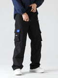 Men's Stylish Vintage Style Loose Solid Cargo Pants With Pockets,  Causal Breathable Straight Leg Drawstring Men's Bottom Clothing For City Walk Street Hanging Outdoor Activities