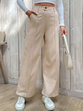 kkboxly  Minimalist Slant Pockets Wide Leg Pants, Casual Pants For Spring & Autumn, Women's Clothing