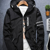 realaiot  Men's Casual Zip Up Hooded Jacket, Chic Windproof Jacket With Zipper Pockets