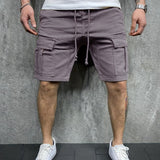 kkboxly Mens Casual Non Stretch Loose Fit Drawstring Cotton Cargo Shorts With Pockets, Male Clothes For Summer
