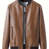 kkboxly  Men's Casual Black Zipper PU Leather Jacket Gifts