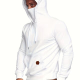 kkboxly  Men's Hoodie, Face Cover Casual Drawstring Hooded Sweatshirt With Multicolor