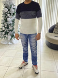 kkboxly  All Match Knitted Cable Sweater, Men's Casual Color Block Design Warm Slightly Stretch Crew Neck Pullover Sweater For Fall Winter
