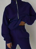 kkboxly  Casual Matching Two-piece Set, Zip Up Sweatshirt  & Solid Sweatpants Outfits, Women's Clothing