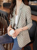 Allover Print Lapel Blazer, Casual Single Breasted Long Sleeve Outerwear, Women's Clothing