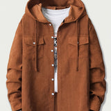kkboxly  Men's Casual Solid Button Up Long Sleeve Hooded Shirt, Men's Clothes For Spring Summer Autumn, Tops For Men