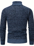 kkboxly  Men's Trendy Solid Knitted Pullover, Casual Slightly Stretch Breathable Turtle Neck Zip Up Long Sleeve Top For Outdoor Fall Winter