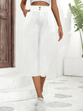 kkboxly  Minimalist Buttoned Wide Leg Elastic Waist Pants, Casual Versatile Solid Buttons Pants, Women's Clothing