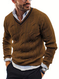 kkboxly  All Match Knitted Sweater, Men's Casual Vintage Warm High Stretch V Neck Pullover Sweater For Fall Winter Preppy