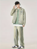 kkboxly kkboxly  Men's Outfit Set, Lapel Long Sleeve Vintage Style Denim Jacket And Pants, 2-piece Set For City Walk Street Hanging Outdoor Activities