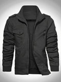 kkboxly  Men's Military Jacket Casual Cotton Utility Coat, Spring Falls Durable Army Cargo Bomber Stand Collar Multi-Pocket Jacket