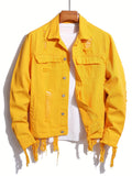 kkboxly  Men's Trendy Denim Jackets, Vintage Lapel Comfy Streel Style Tops For Men's Autumn & Winter Wearing