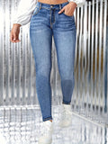 kkboxly  Whiskering High Stretch Skinny Jeans, Zipper Button Closure Stylish Denim Pants, Women's Denim Jeans & Clothing