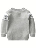 Retro Geometric Pattern Boys Casual Color Block Knitted Sweater For Fall Winter, Gift For Kids