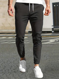 kkboxly  Slim Pockets Classic  Trousers, Men's Casual Solid Color Lace-up Pants For Spring And Autumn