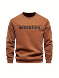 kkboxly  Adventure Letter Print Trendy Cotton Blend Sweatshirt, Men's Casual Graphic Design Crew Neck Pullover Sweatshirt For Men Fall Winter
