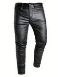 Men's Casual High Stretch Jeans, Chic Street Style Coated Skinny Jeans