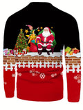 kkboxly  Christmas Pattern Print, Men's Graphic Design Crew Neck Active T-shirt, Casual Comfy Tees Tshirts For Summer, Men's Clothing Tops For Daily Gym Workout Running