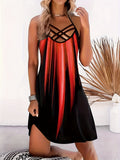 kkboxly  Color Block Criss Cross Dress, Casual Sleeveless Spaghetti Strap Dress, Women's Clothing
