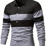 kkboxly  Color Block Print Men's Casual Button Up Long Sleeve Shirt, Men's Clothes For Spring Summer Autumn, Tops For Men