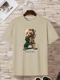 kkboxly  'Kung Fu Bear' Print T Shirt, Tees For Men, Casual Short Sleeve Tshirt For Summer Spring Fall, Tops As Gifts