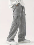 Corduroy Multi Flap Pockets Men's Straight Leg Cargo Pants, Loose Baggy Pant Casual Outdoor Pants, Men's Work Pants For Hiking Fishing Angling
