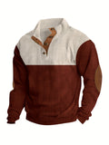 kkboxly Retro Color Block Knitted Ribbed Sweater, Men's Casual Warm Mid Stretch Stand Collar Pullover Sweater For Men Fall Winter