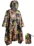kkboxly  Leaf Pattern Hooded Waterproof Raincoat, Men's Breathable Poncho Cloth For Outdoor Activities