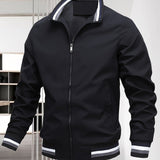 kkboxly  Men's Casual Bomber Jacket, Casual Zip Up Windbreaker Jacket For Outdoor Activities