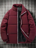 kkboxly  Men's Warm Padded Jacket, Casual Lapel Puffer Coat For Fall Winter