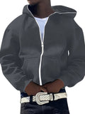 kkboxly  Solid Trendy Men's Hooded Jacket Casual Long Sleeve Hoodies With Zipper Gym Sports Hooded Coat For Winter Fall