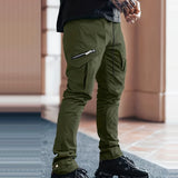 kkboxly  Men's Drawstring Cargo Pants, Zip Pocket Slim Fit Trendy Outdoor Pants, Mens Work Pants, Tactical Pants