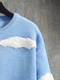 kkboxly  All Match Knitted Sweater, Men's Casual Warm Slightly Stretch Cloud Chenille Embroidery Crew Neck Pullover Sweater For Fall Winter