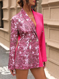 Color Block Button Front Blazer, Elegant Long Sleeve Blazer, Women's Clothing