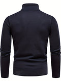 kkboxly  Turtle Neck Knitted Sweater, Men's Casual Warm Solid Color Mid Stretch Pullover Sweater For Fall Winter