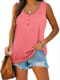 kkboxly  Button Down Sleeveless Cami Top, Solid Crew Neck Casual Fashion Sleeveless Loose Fit Tank Top, Women's Clothing