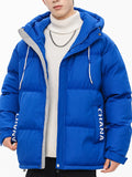 kkboxly  Men's Stylish CHANA Pattern Puffer Coat With Pockets, Casual Breathable Zip Up Long Sleeve Warm Hooded Top For City Walk Street Hanging Winter Outdoor Activities