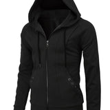 kkboxly  Men's Casual Long Sleeve Sports Hooded Jacket With Full Zip For Autumn And Winter, Men's Outfits