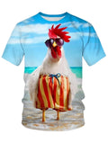 kkboxly kkboxly Funny Rooster 3D Digital Pattern Print Men's Graphic T-shirt, Causal Comfy Tees, Short Sleeve Pullover Tops, Men's Summer Outdoor Clothing